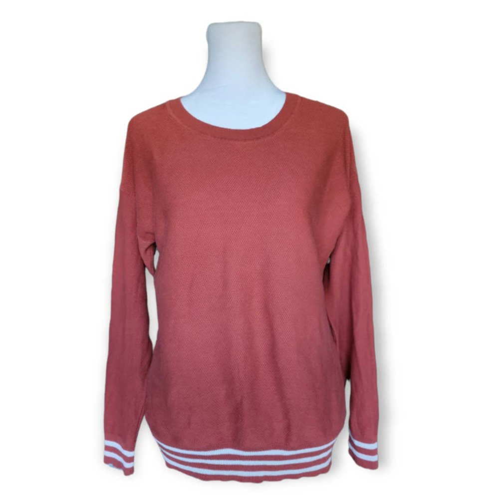 Madewell Burnt Orange Striped Hem Lightweight Knit Sweater Top XS